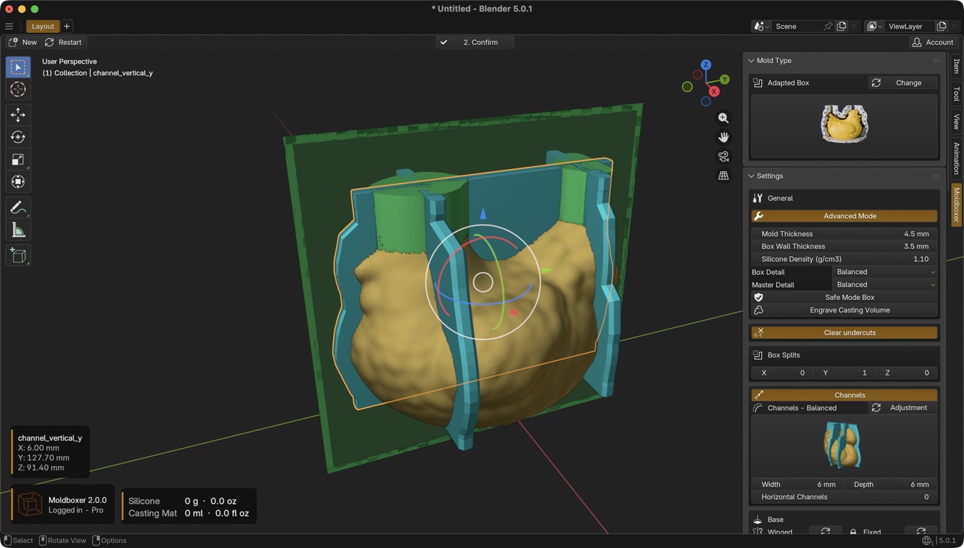 Moldboxer header showing the 1. Build Box action with Advanced Mode enabled.